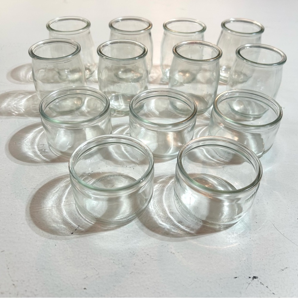 Lot (13) La Fermiere French Yogurt Cream Pots Jars Glass Crocks Ramekins 2” 3” H